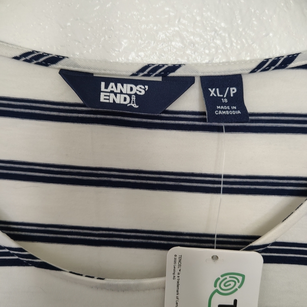 Lands' End Blue and White Sleeveless Sailor Maxi Dress Sz XLP / 18 - Picture 2 of 9